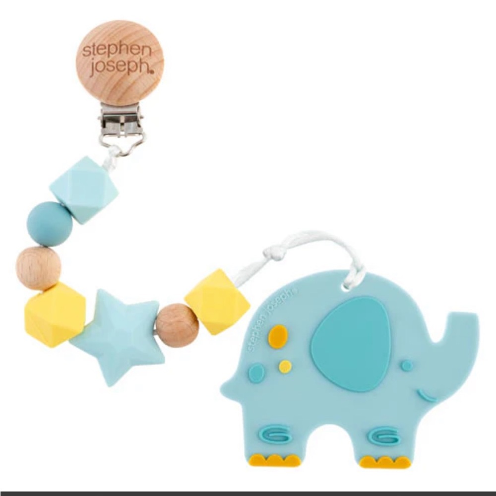 Stephen Joseph Elephant Silicone Teether with Pacifier Clip